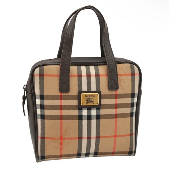 Authentic Burberrys Nova Check Hand Bag Purse Canvas Leather Brown Beige 8327G - Picture 1 of 16